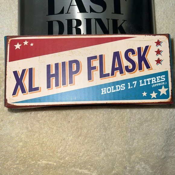 Just One Last Drink Stainless Steel XL Hip Flask 1.7 Liters Wine Bottle - Picture 2 of 6